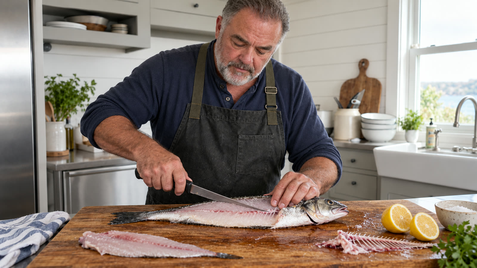 Ray Holland filleting a whole branzino